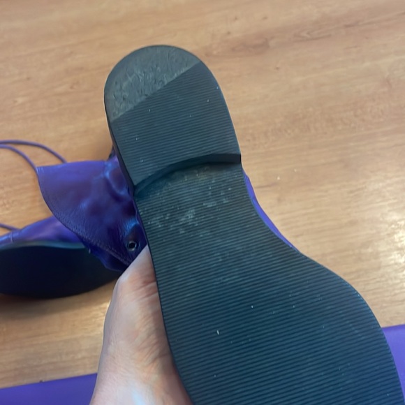 PURPLE LEATHER sz6 Prince lace up 80s 90s ankle boots flat soft almond toe - Picture 3 of 7